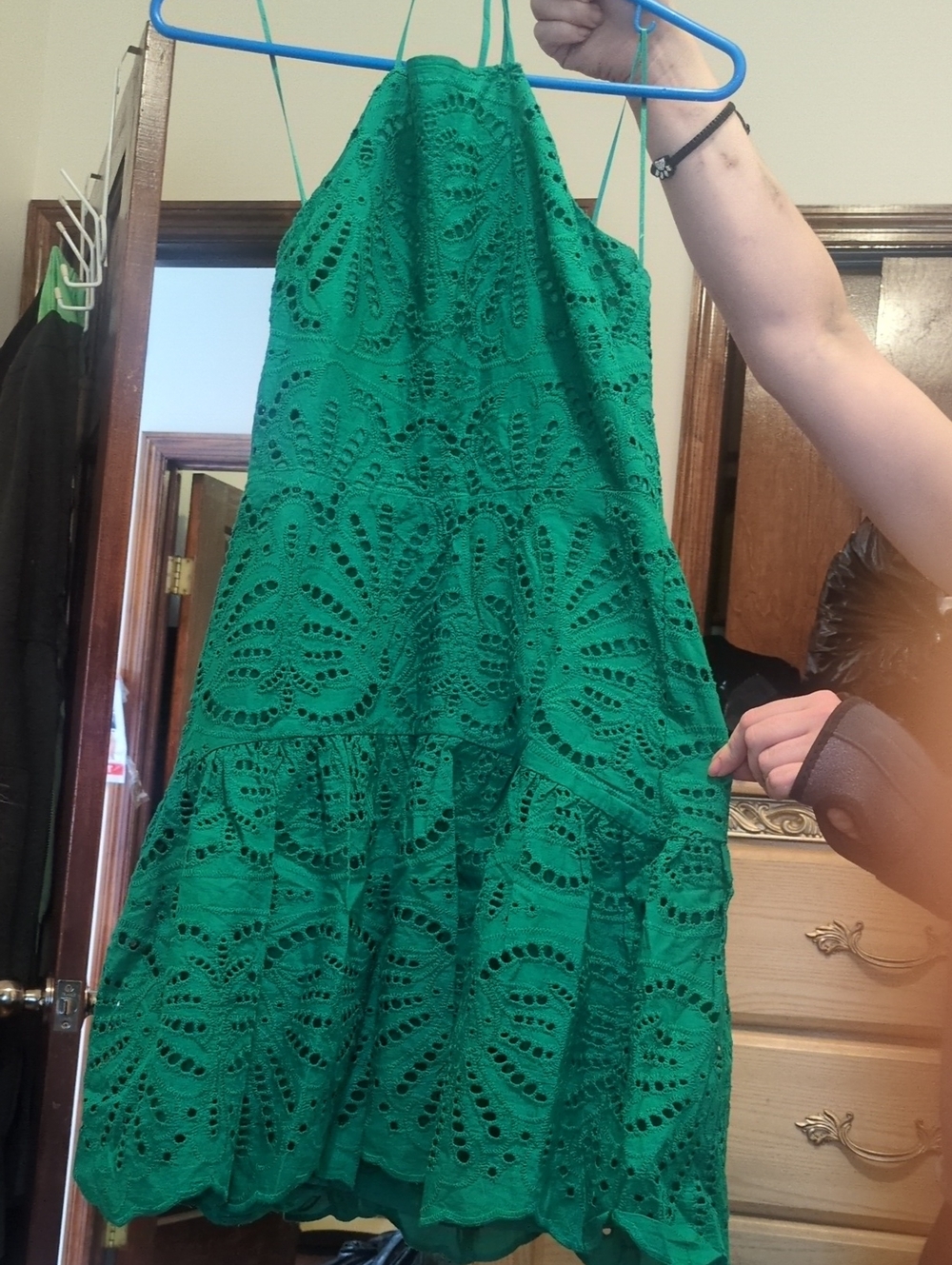 Express Green Eyelet Halter Mini Dress